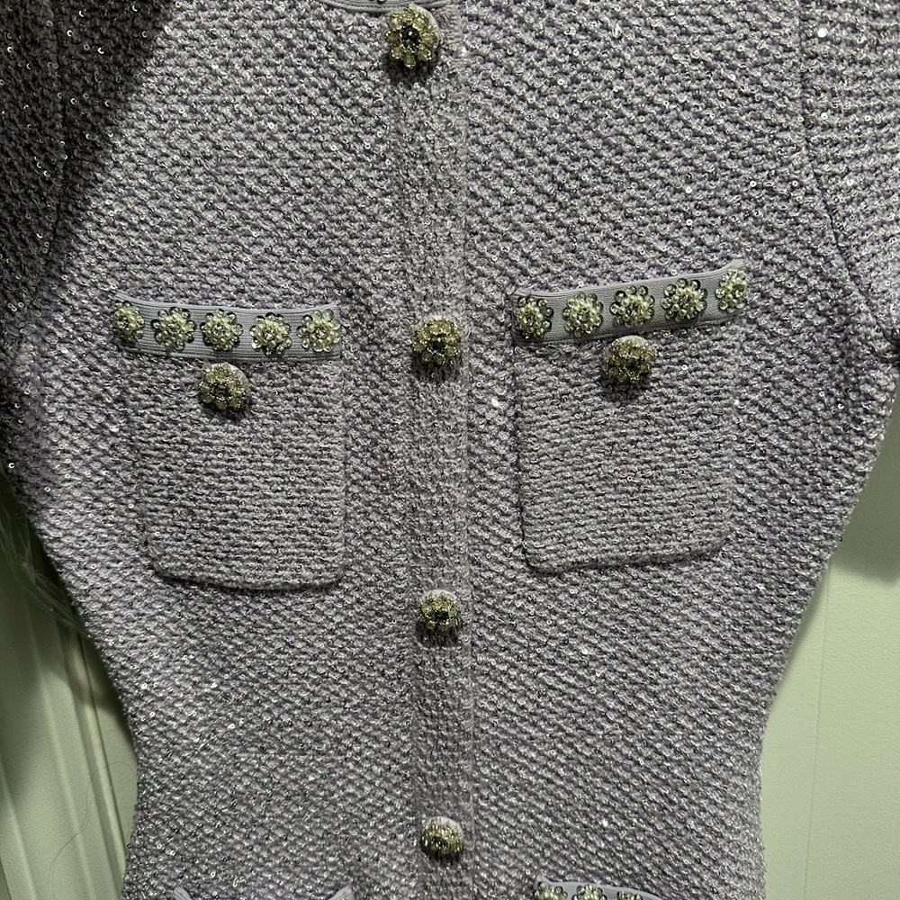 Self-Portrait Lavender Cardigan with Crystal Accents